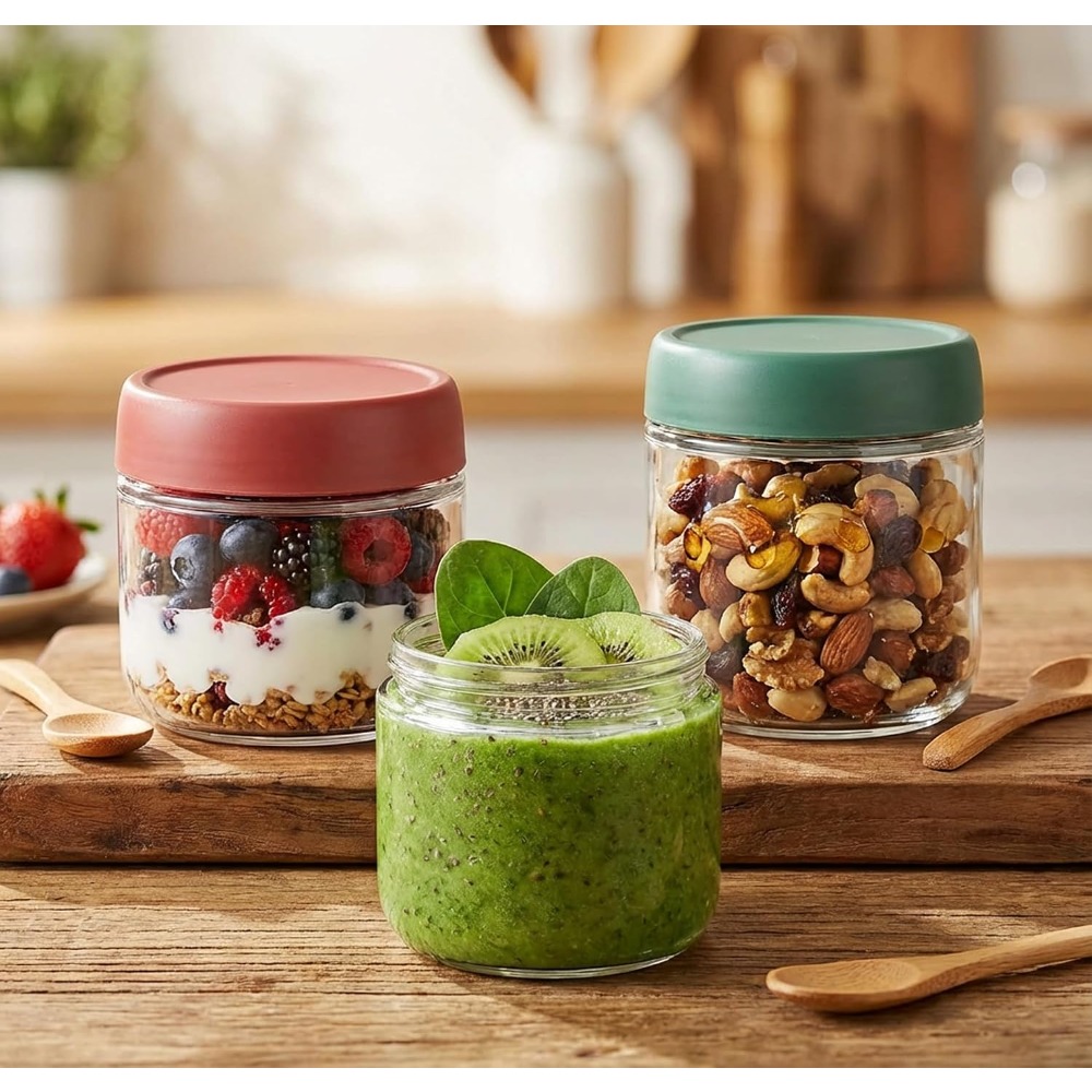 Food Storage Glass Containers - 3 Pack 10oz Glass Jars with