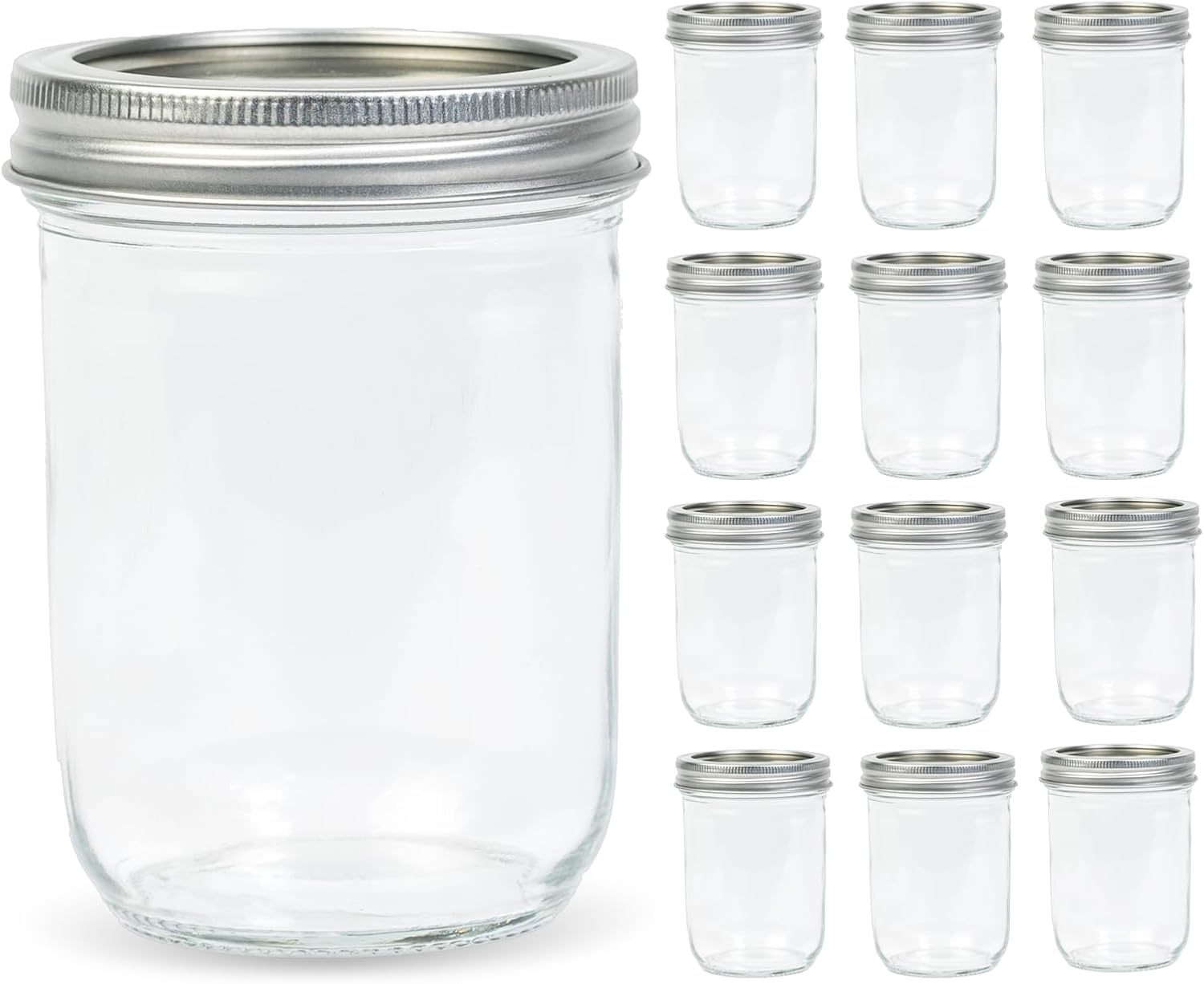 Food Storage Jars With Lids - 12 Pack 16 oz Wide Mouth