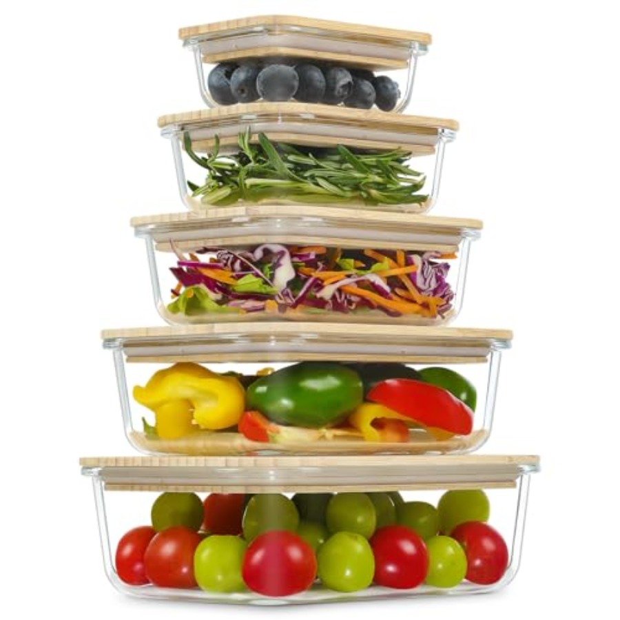 Food Storage Glass Containers - Glass Containers with Bamboo Lids Meal