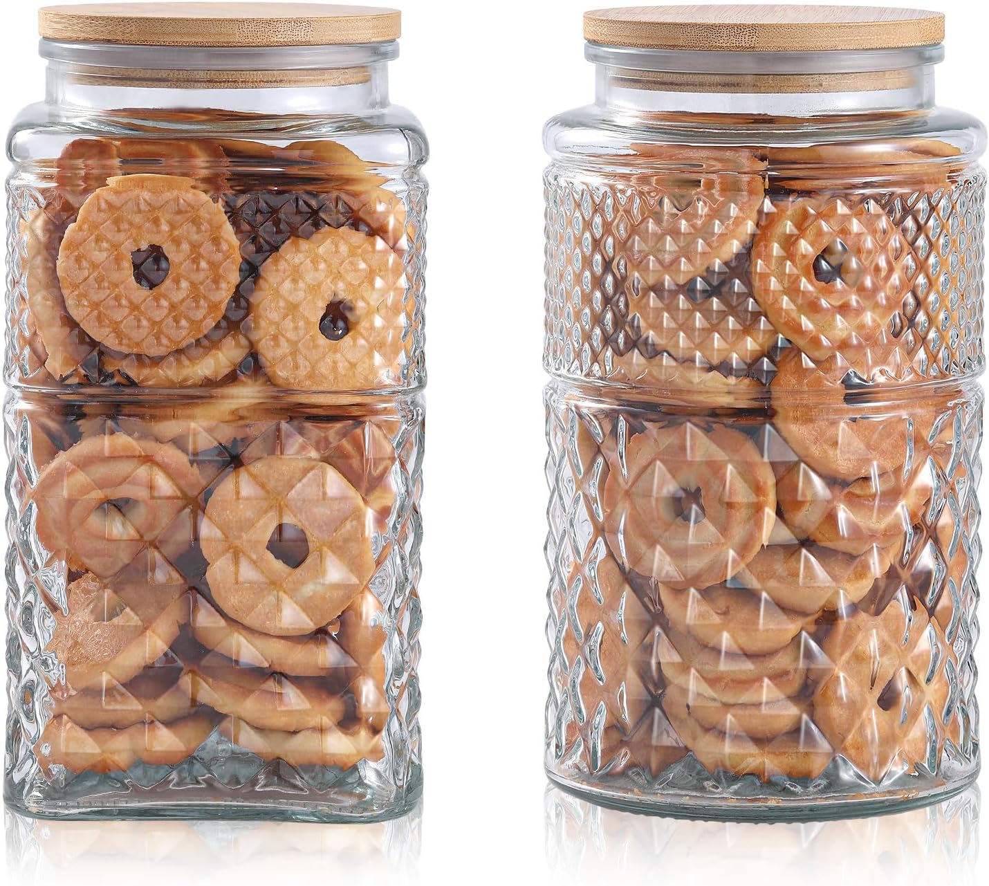 Food Storage Glass Containers - 0.7Gallon/2600ml Glass Cookie Jar, Set of