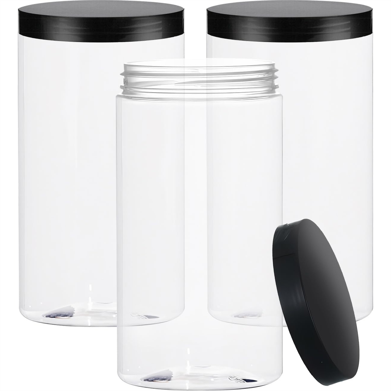 Food Storage Jars With Lids - 33oz Clear Plastic Jars with Lids