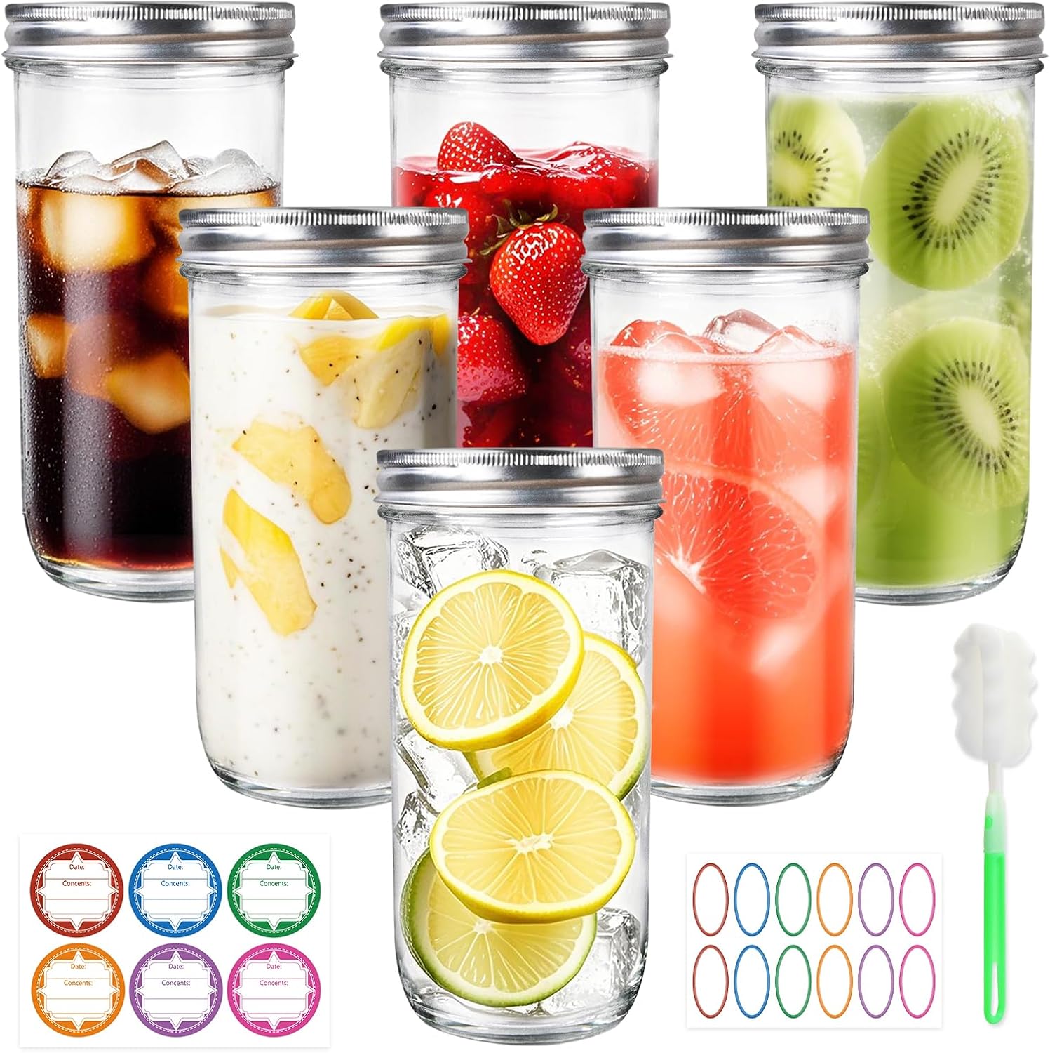 Food Storage Jars With Lids - Jars Wide Mouth 6 Pack, 24oz