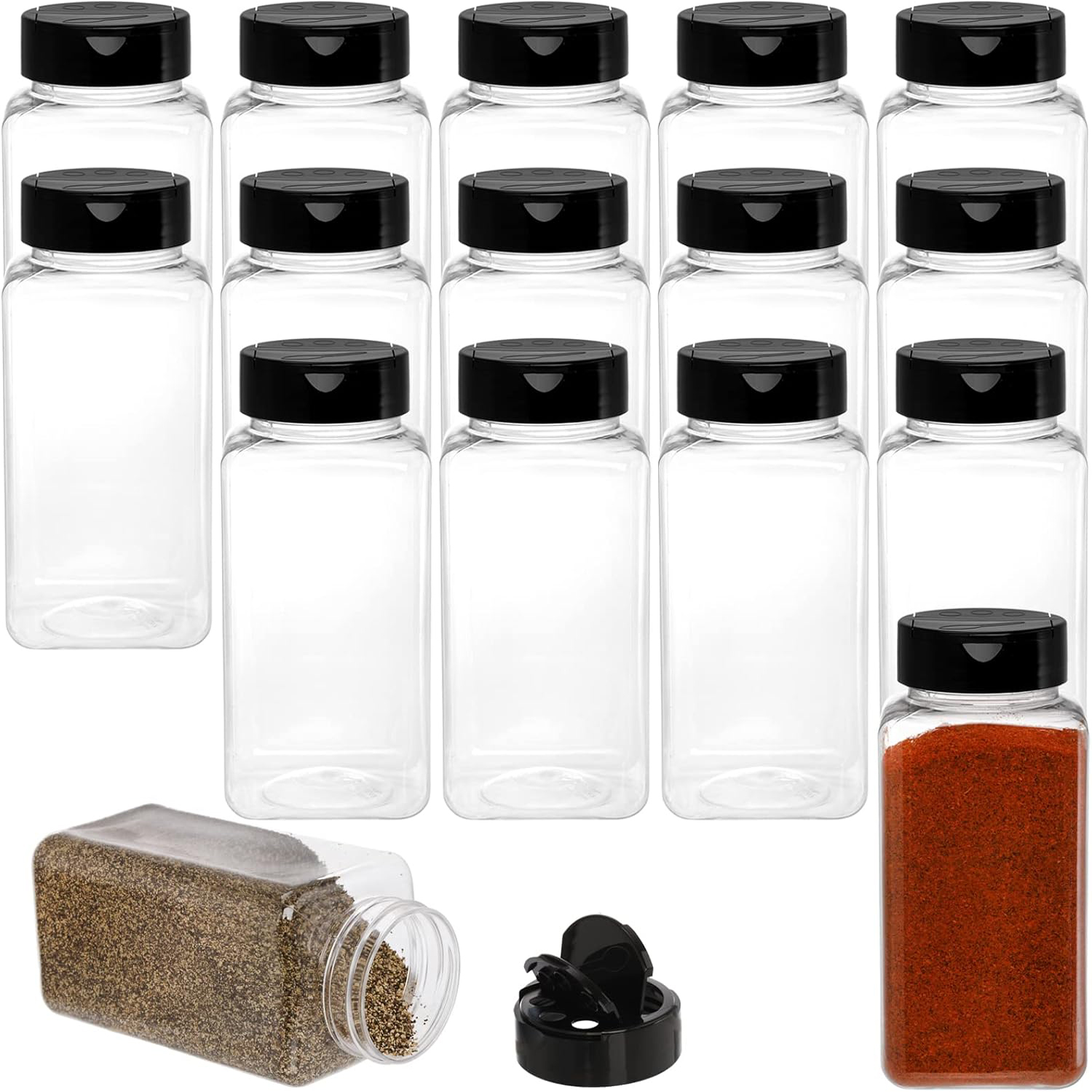 Food Storage Jars With Lids - Square Large Plastic Spice Jars with