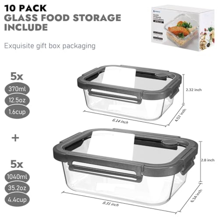 10-Pack Glass Food Storage Con – обзор и цена Food Storage Glass Containers
