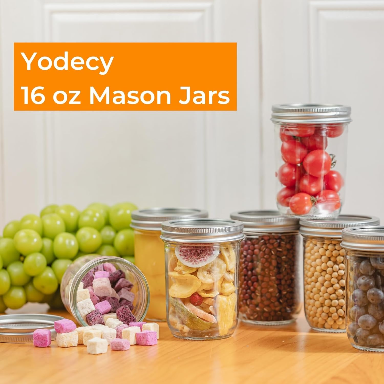 12 Pack 16 oz Wide Mouth Clear – обзор и цена Food Storage Jars With Lids