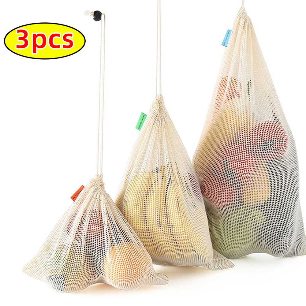 3Pcs Reusable Cotton Mesh Prod – обзор и цена Produce Bag Reusable Mesh