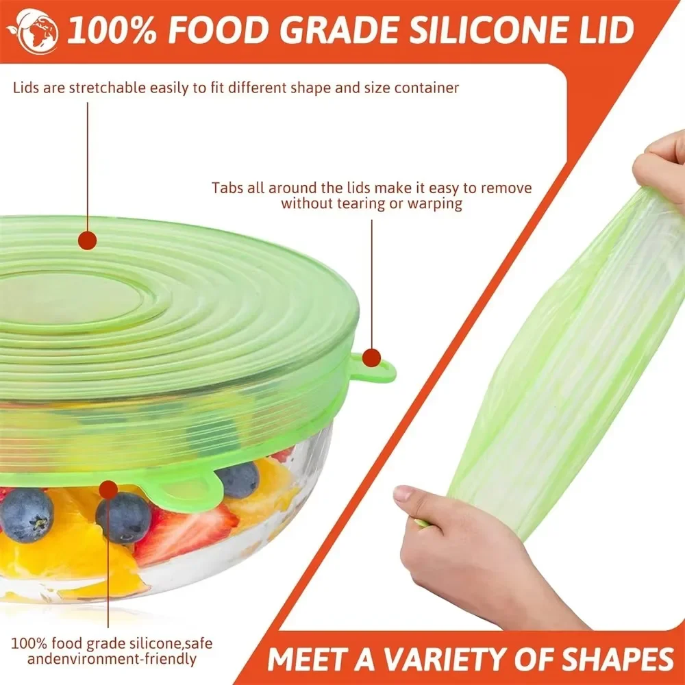6Pcs Food Grade Silicone Prese – обзор и цена Silicone Stretch Lid